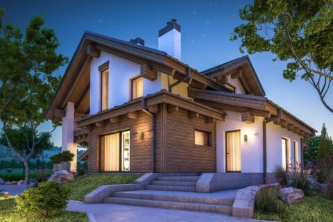 Image of lit up home in the evening